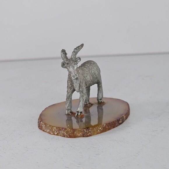 Miniature Pewter Billy Goat Figurine On Agate Base - Picture 7 of 8